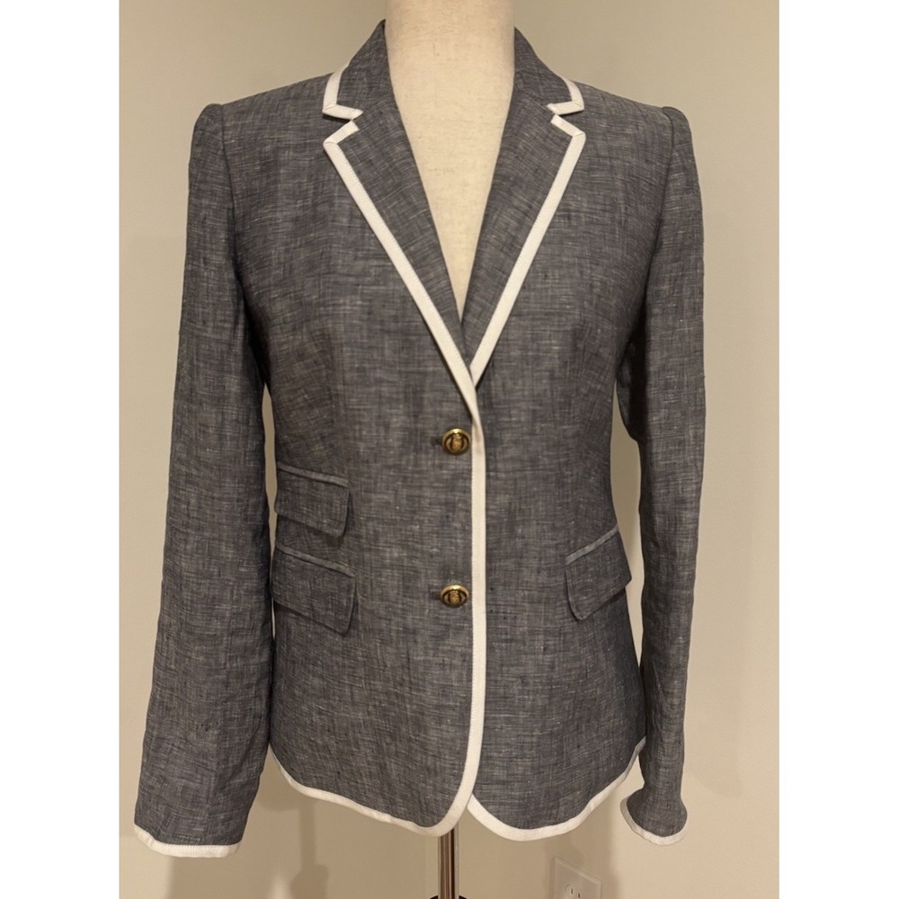 J. Crew School Boy Blue Linen Nautical Button Blacker Pockets Beach A2560 Sz 4